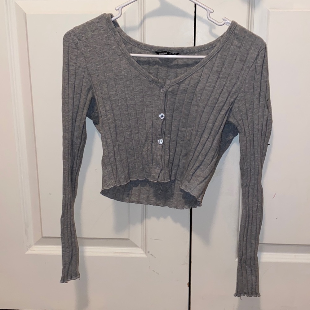 Grey Button Up Crop Top